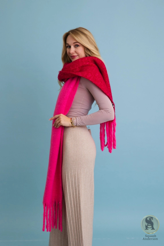 Cozy Solid Two Tone Tassel Scarf