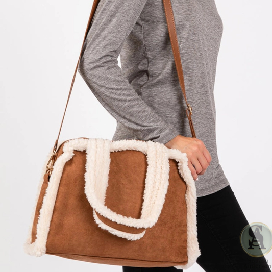 Fleece Trimmed Tote/Crossbody Bag